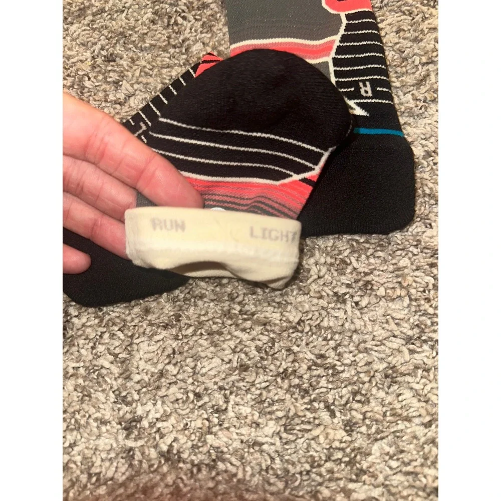 Stance Lanak Pass Light Crew Socks Teal Coral Gray Striped Medium Run FreshTek
